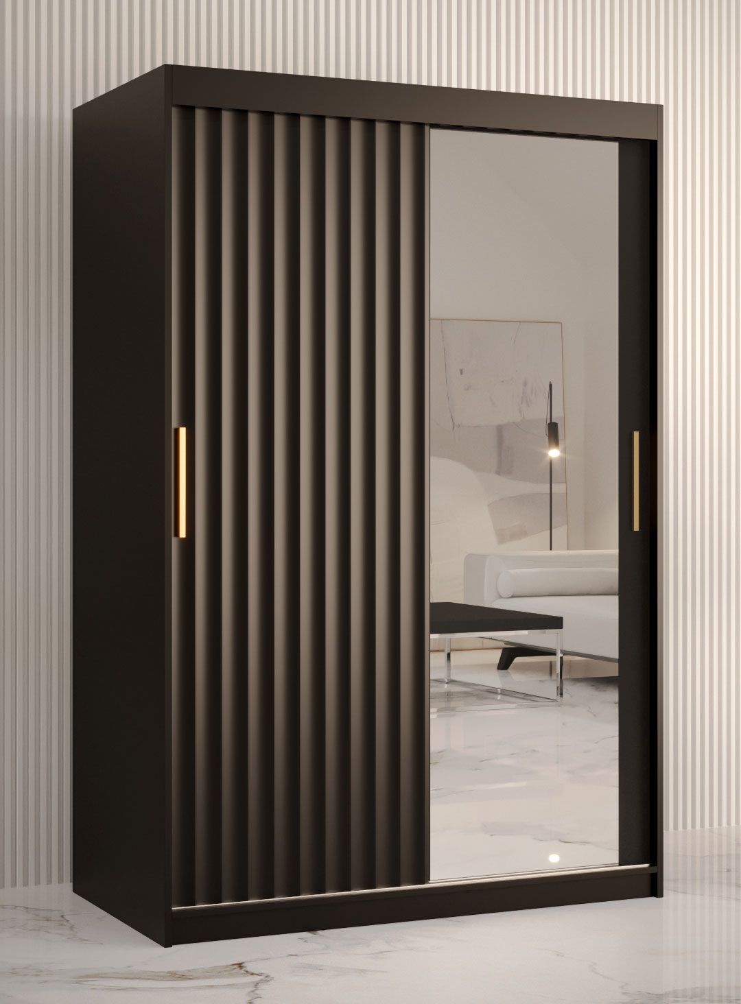 Kledingkast met één deur met spiegel Balmenhorn 80, kleur: mat zwart - afmetingen: 200 x 120 x 62 cm (H x B x D), met voldoende opbergruimte