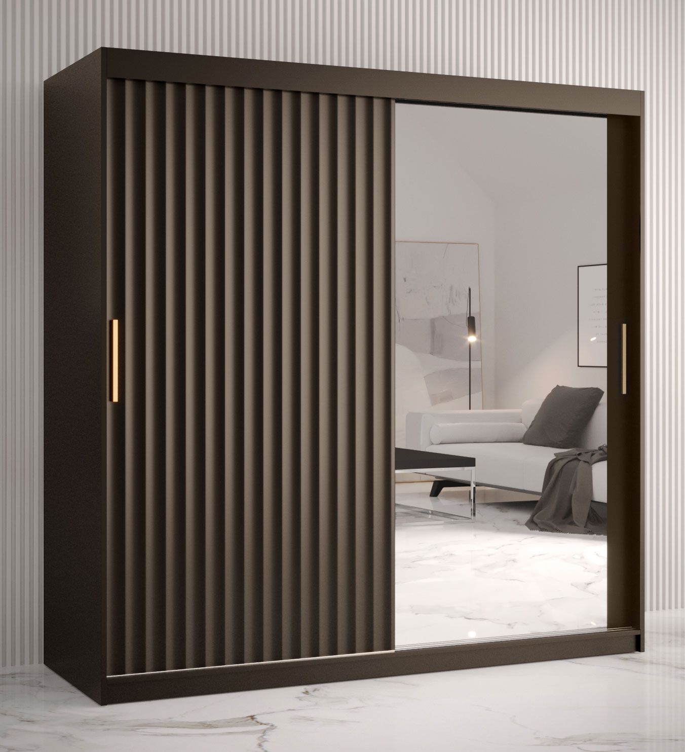 Eenvoudige kledingkast met 10 vakken Balmenhorn 88, kleur: mat zwart - afmetingen: 200 x 180 x 62 cm (H x B x D), met één deur met spiegel