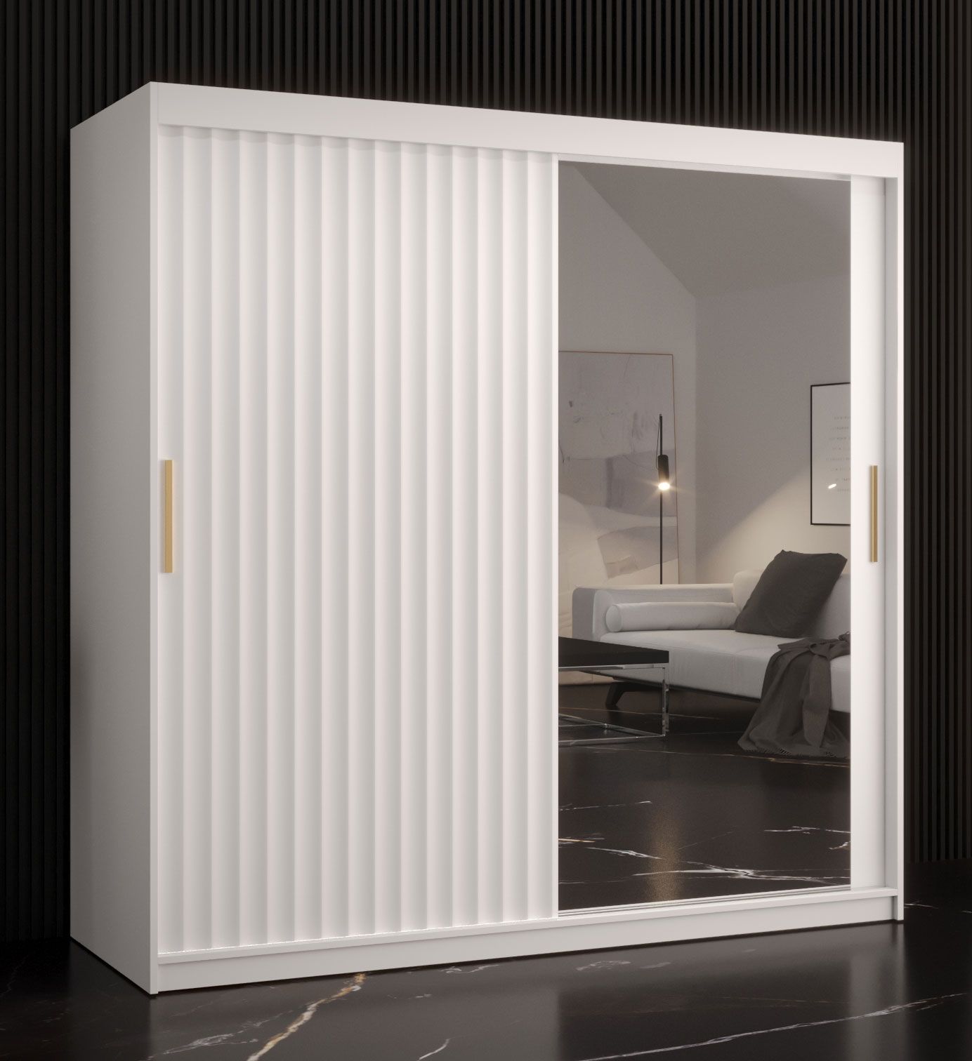 Kledingkast in eenvoudige stijl Balmenhorn 85, kleur: mat wit - afmetingen: 200 x 180 x 62 cm (H x B x D), met één deur met spiegel