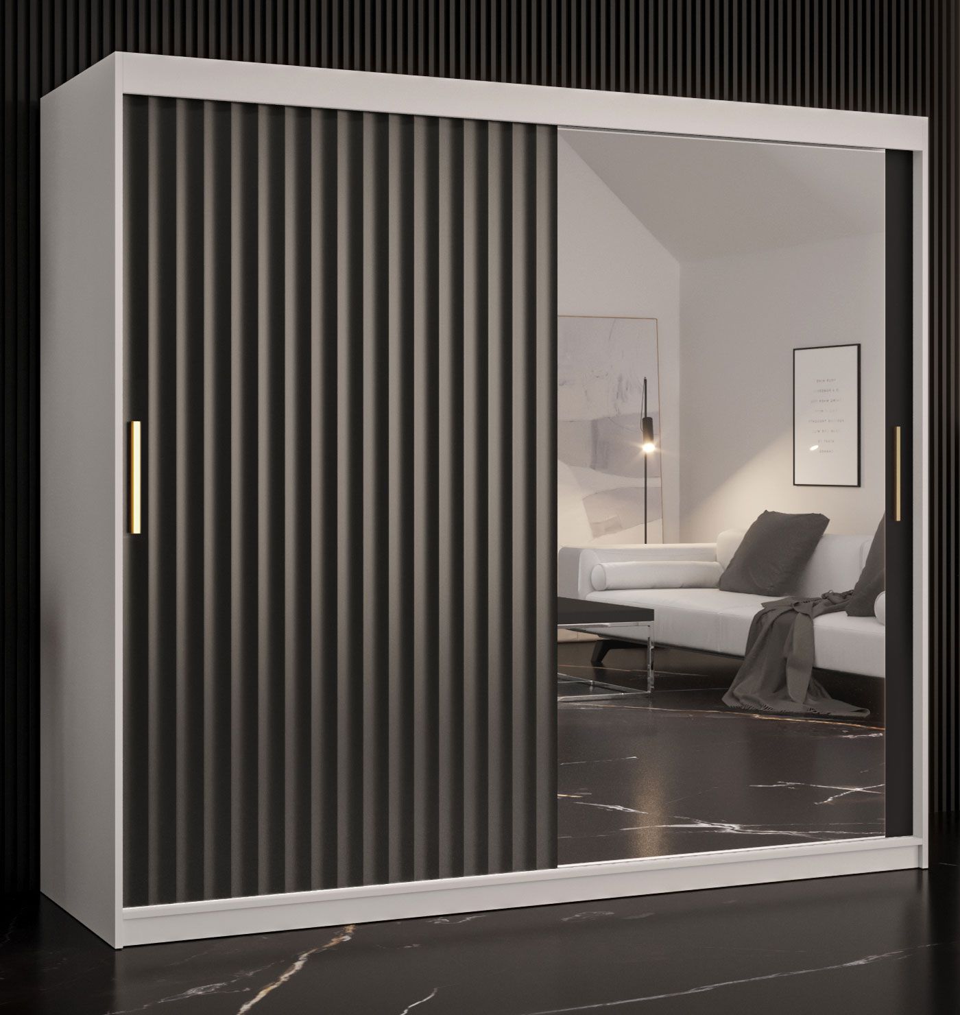 elegante kledingkast met voldoende opbergruimte Balmenhorn 90, kleur: mat wit / mat zwart - afmetingen: 200 x 200 x 62 cm (H x B x D), met één deur met spiegel