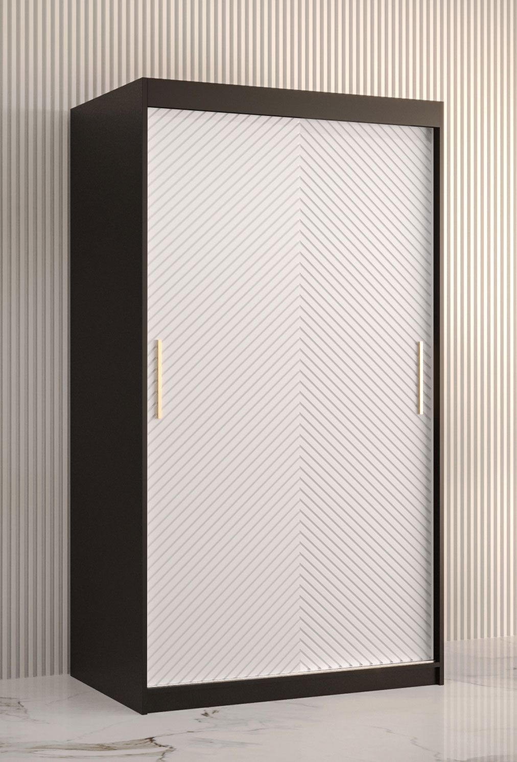 moderne kledingkast met strak design Balmenhorn 03, kleur: mat zwart / mat wit - afmetingen: 200 x 100 x 62 cm (H x B x D), met vijf vakken en twee kledingroedes
