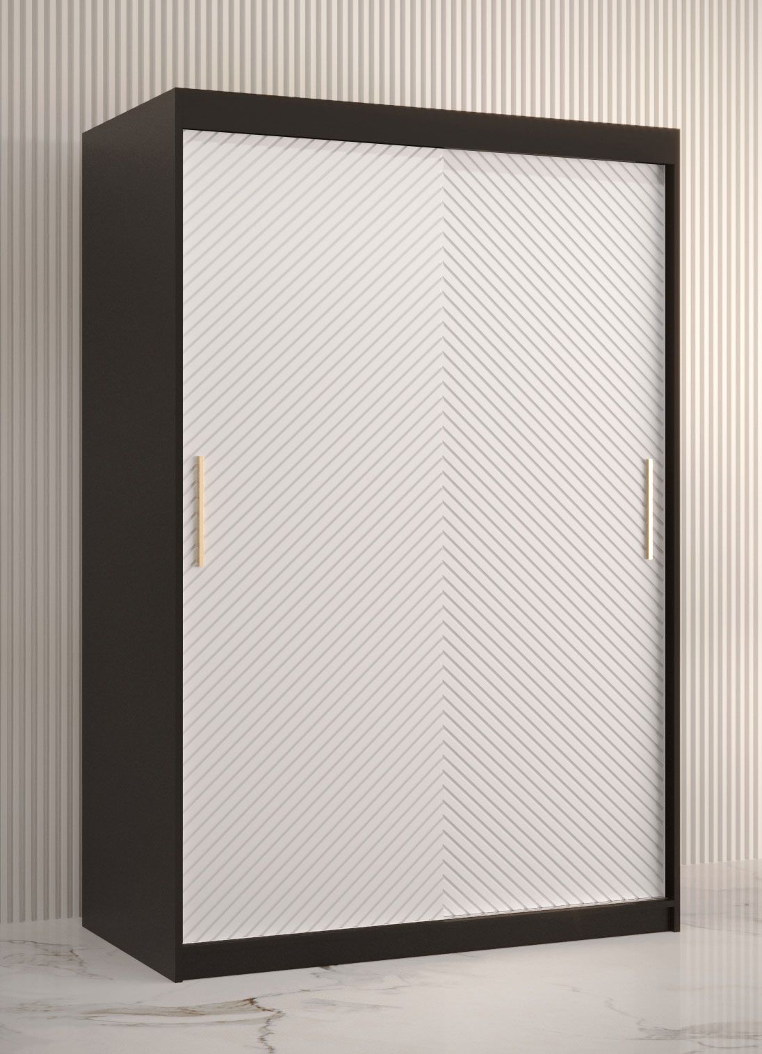 Kledingkast met stijlvol patroon Balmenhorn 07, kleur: mat zwart / mat wit - afmetingen: 200 x 120 x 62 cm (H x B x D), met voldoende opbergruimte
