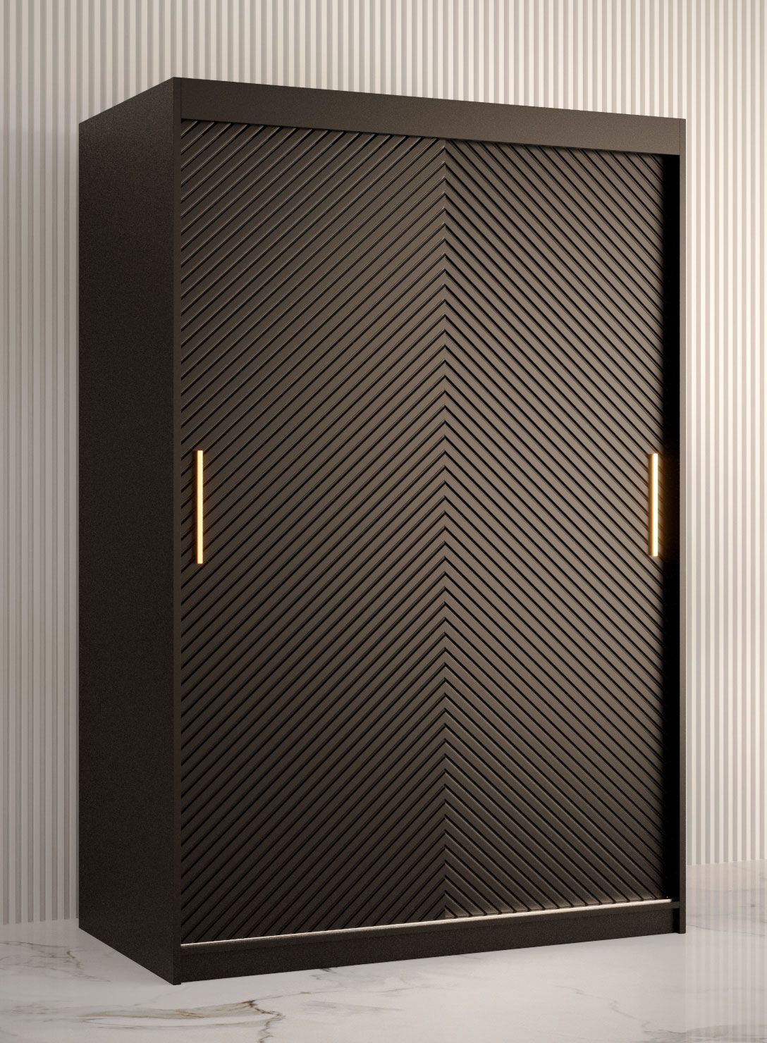 elegante kledingkast in eenvoudige stijl Balmenhorn 08, kleur: mat zwart - afmetingen: 200 x 120 x 62 cm (H x B x D), met vijf vakken en twee kledingroedes
