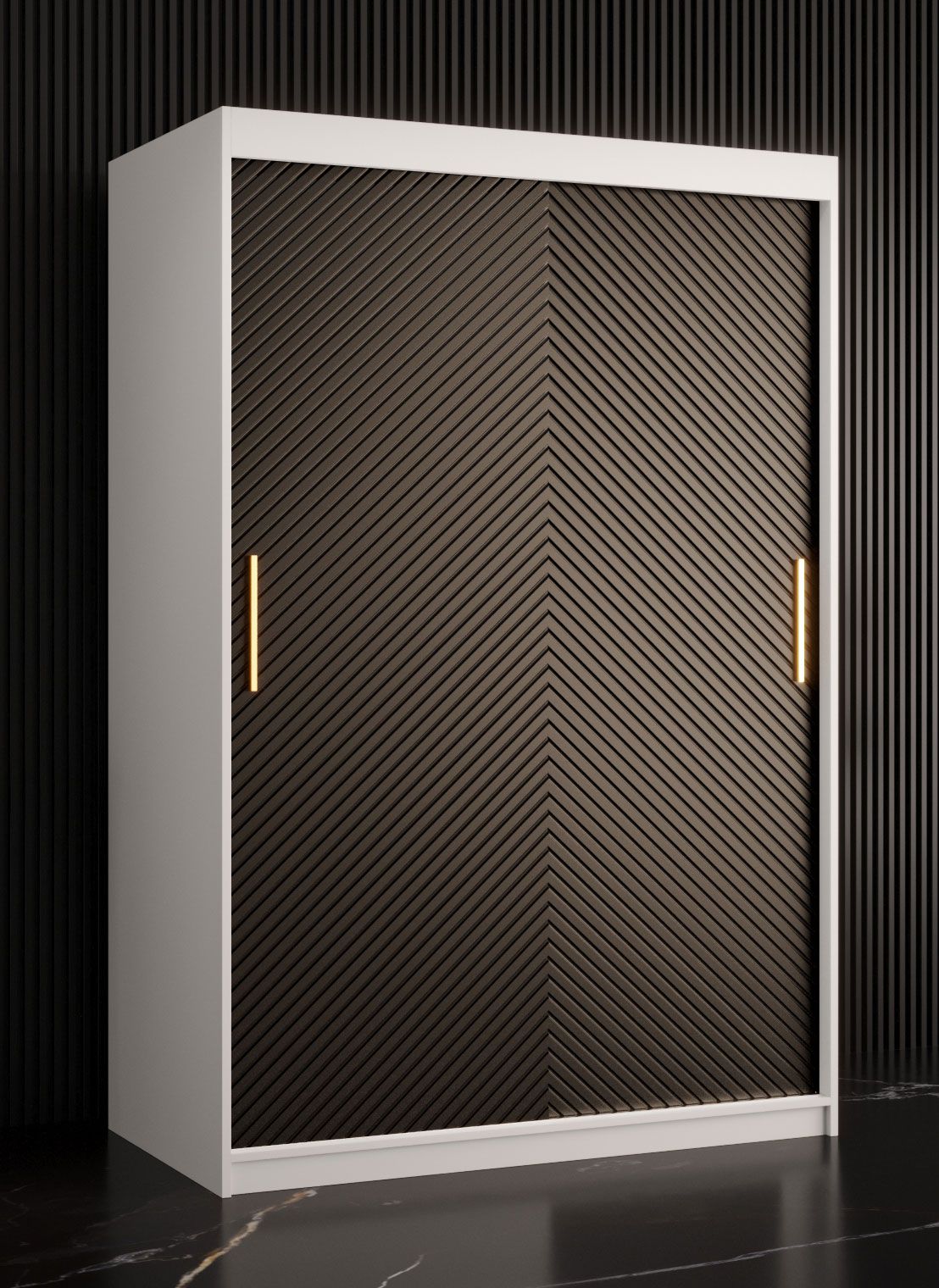 Kledingkast met strak design Balmenhorn 06, kleur: mat wit / mat zwart - afmetingen: 200 x 120 x 62 cm (H x B x D), met vijf vakken en twee kledingstangen