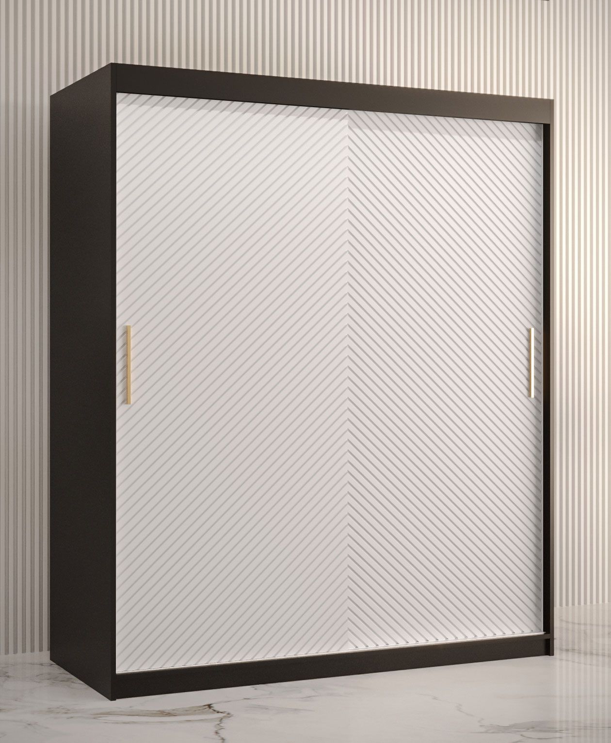moderne kledingkast met vijf vakken Balmenhorn 11, kleur: mat zwart / mat wit - afmetingen: 200 x 150 x 62 cm (H x B x D), met voldoende opbergruimte.