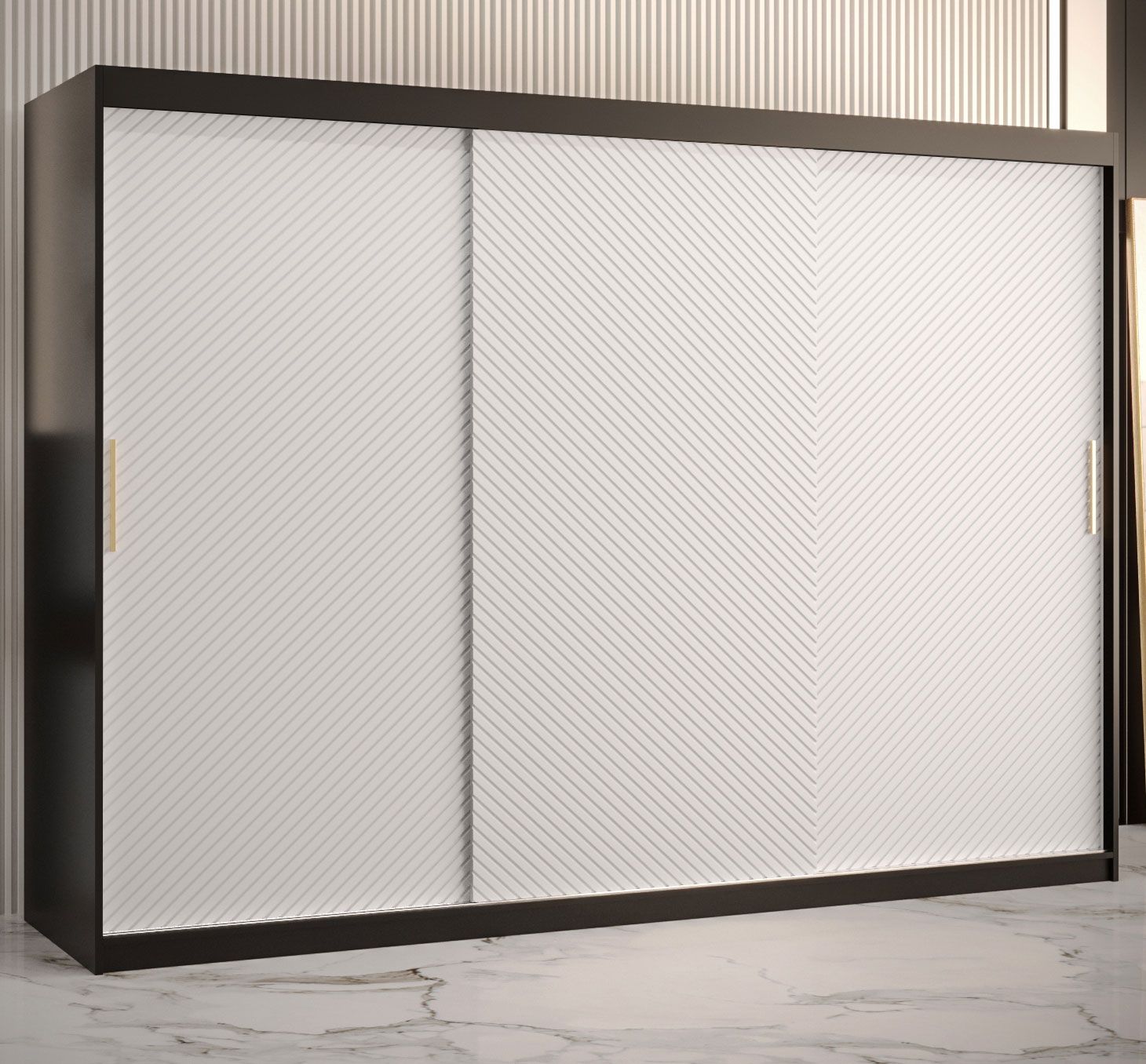 Eenvoudige kledingkast Balmenhorn 23, kleur: mat zwart / mat wit - afmetingen: 200 x 250 x 62 cm (H x B x D), met drie deuren