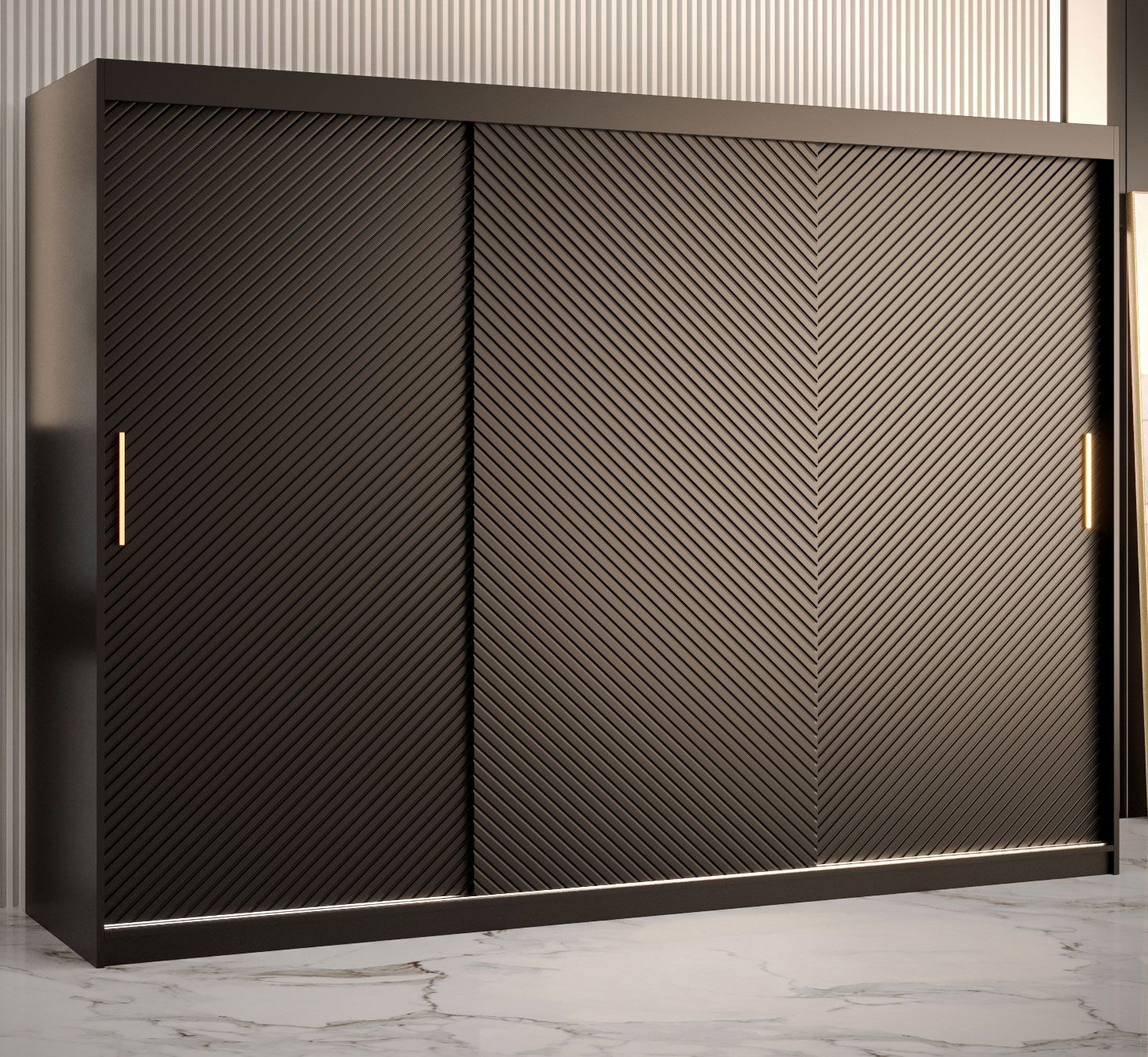 moderne kledingkast met drie deuren Balmenhorn 24, kleur: mat zwart - afmetingen: 200 x 250 x 62 cm (H x B x D), met 10 vakken en twee kledingstangen