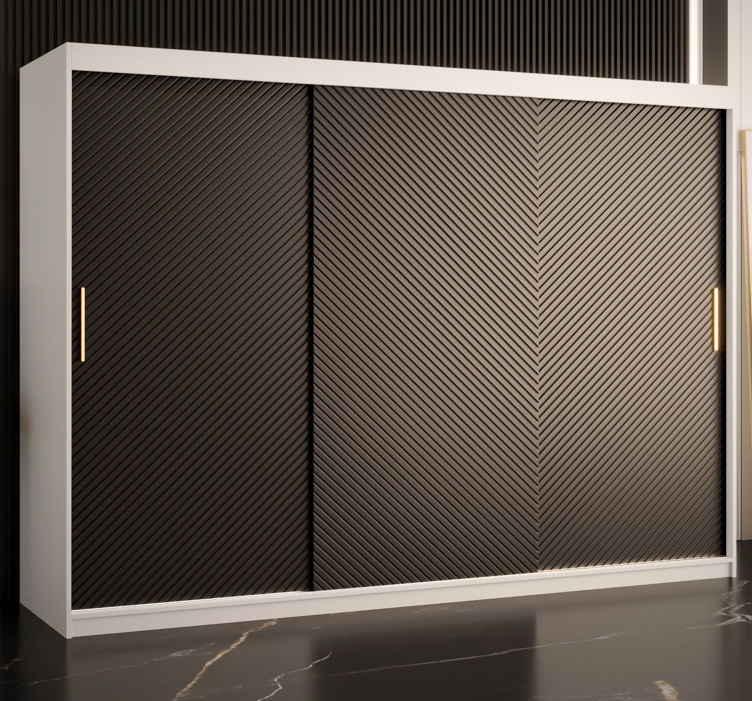 bijzondere kledingkast met modern design Balmenhorn 22, kleur: mat wit / mat zwart - afmetingen: 200 x 250 x 62 cm (H x B x D)