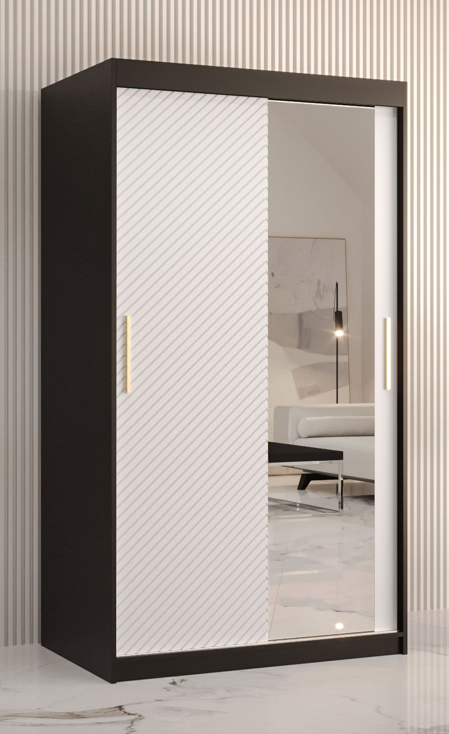 elegante kledingkast met vijf vakken Balmenhorn 27, kleur: mat zwart / mat wit - afmetingen: 200 x 100 x 62 cm (H x B x D)