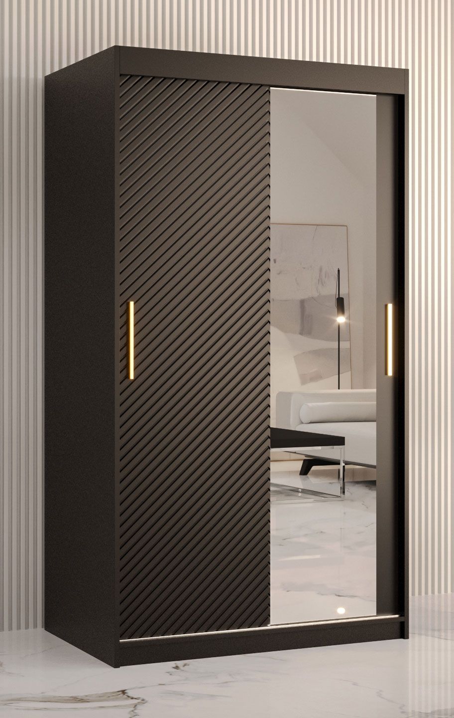 smalle / kolom kledingkast met één deur met spiegel Balmenhorn 28, kleur: mat zwart - afmetingen: 200 x 100 x 62 cm (H x B x D), met vijf vakken