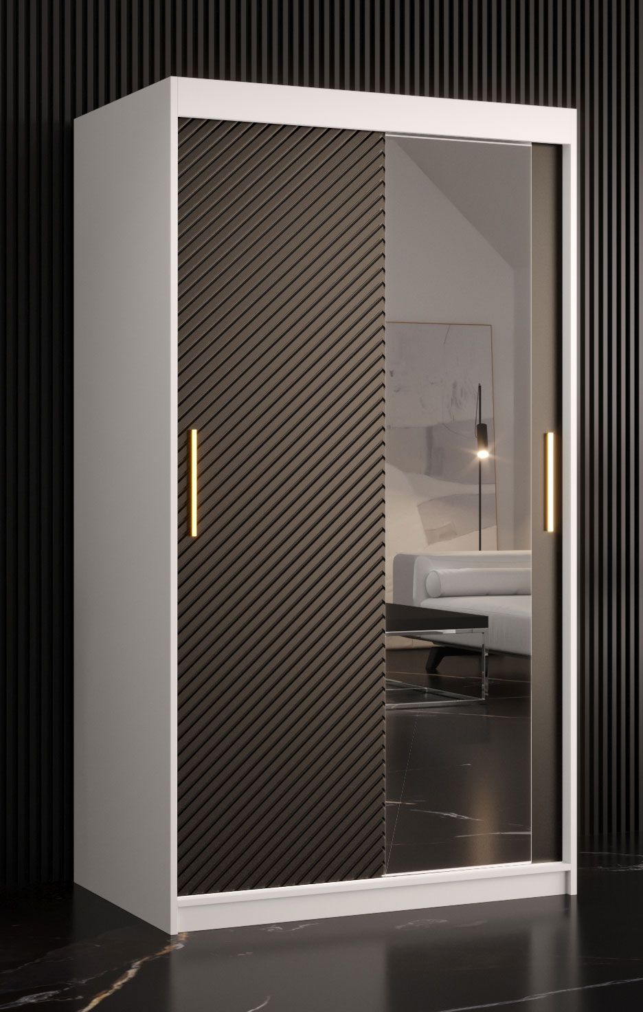 Kledingkast met strak design Balmenhorn 26, kleur: mat wit / mat zwart - afmetingen: 200 x 100 x 62 cm (H x B x D), met één deur met spiegel