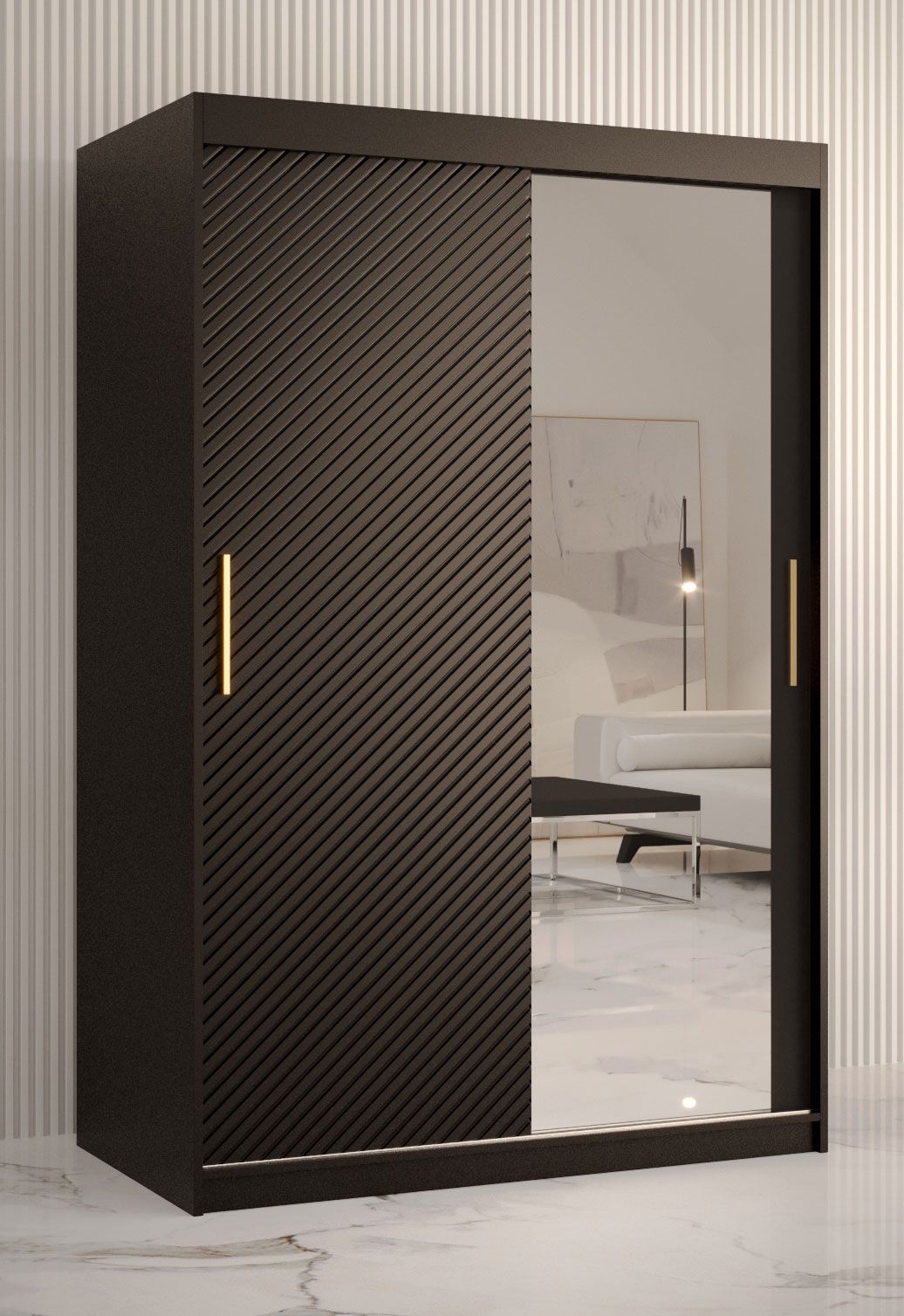 Kledingkast in eenvoudig Balmenhorn 32-design, kleur: mat zwart - afmetingen: 200 x 120 x 62 cm (H x B x D), met één deur met spiegel