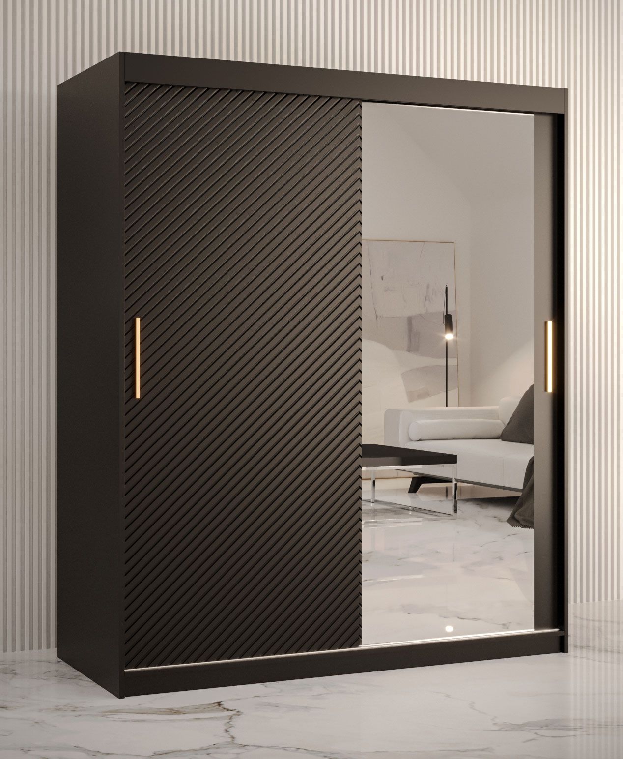 Bijzondere kledingkast met vijf vakken Balmenhorn 36, kleur: mat zwart - afmetingen: 200 x 150 x 62 cm (H x B x D), met één deur met spiegel