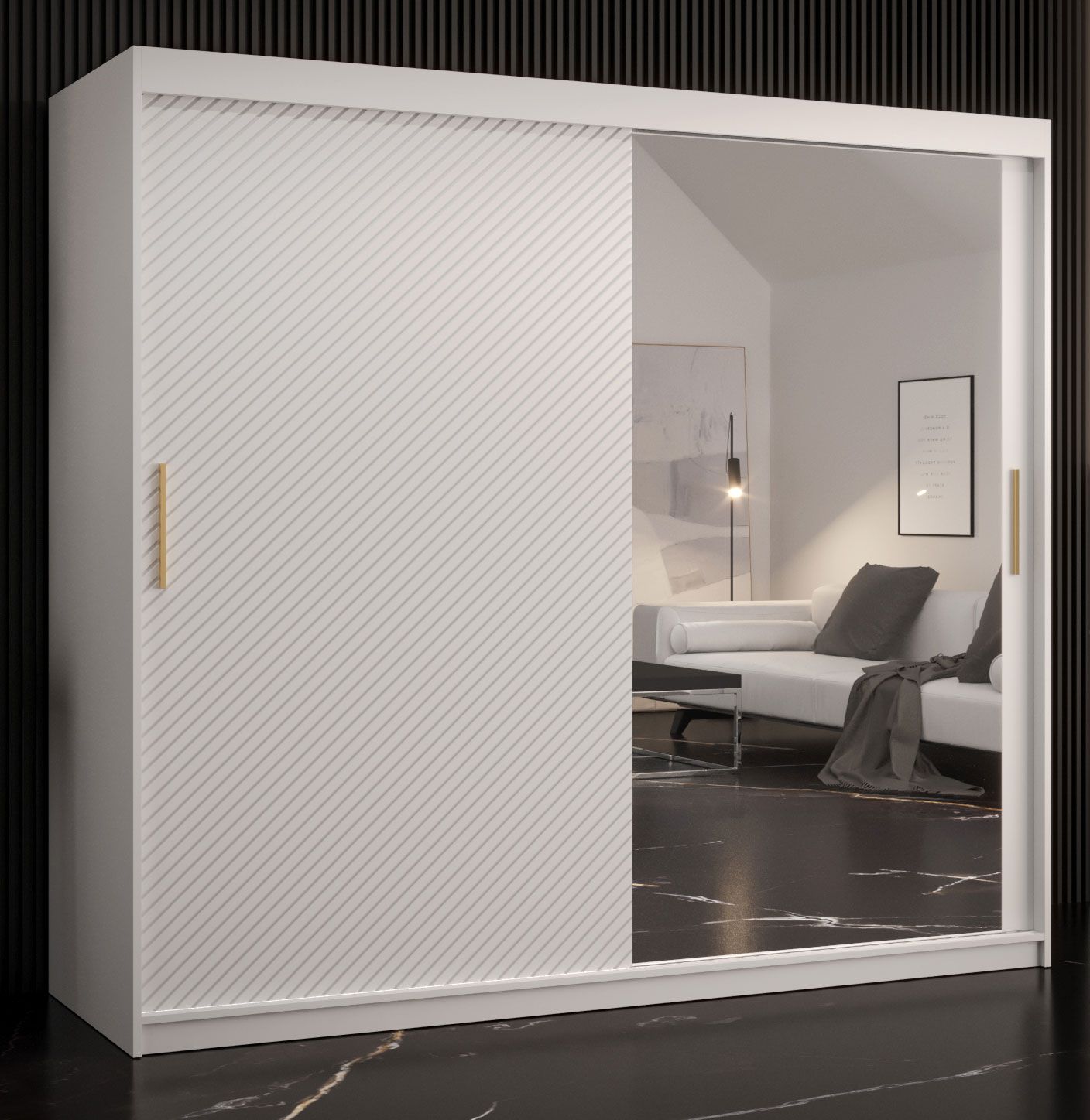 moderne kledingkast met veel opbergruimte Balmenhorn 41, kleur: mat wit - afmetingen: 200 x 200 x 62 cm (H x B x D), met één deur met spiegel