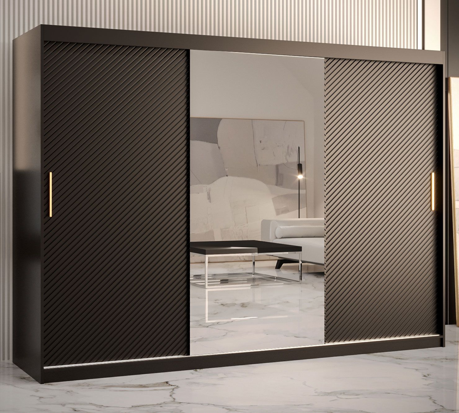 Grote kledingkast met drie deuren Balmenhorn 48, kleur: mat zwart - afmetingen: 200 x 250 x 62 cm (H x B x D), met voldoende opbergruimte