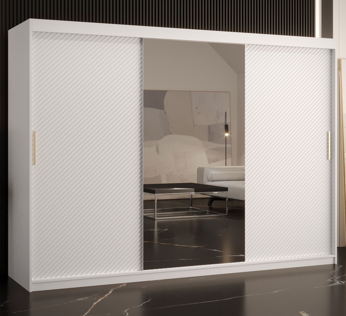 Balmenhorn 45 kledingkast met één deur met spiegel, kleur: mat wit - afmetingen: 200 x 250 x 62 cm (H x B x D), met drie deuren