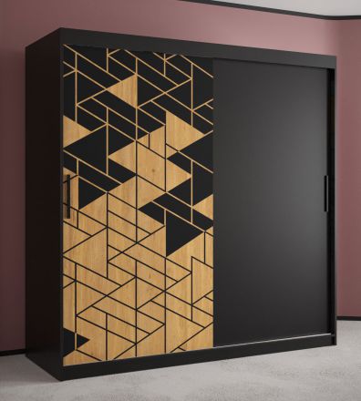 Kledingkast met elegant design Finsteraarhorn 04-, kleur: mat zwart - afmetingen: 200 x 180 x 62 cm (H x B x D), met 10 vakken en twee kledingstangen