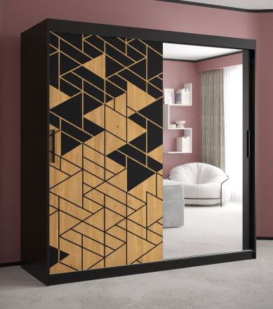 moderne kledingkast met één deur met spiegel Finsteraarhorn 16, kleur: mat zwart - afmetingen: 200 x 180 x 62 cm (H x B x D), met voldoende opbergruimte