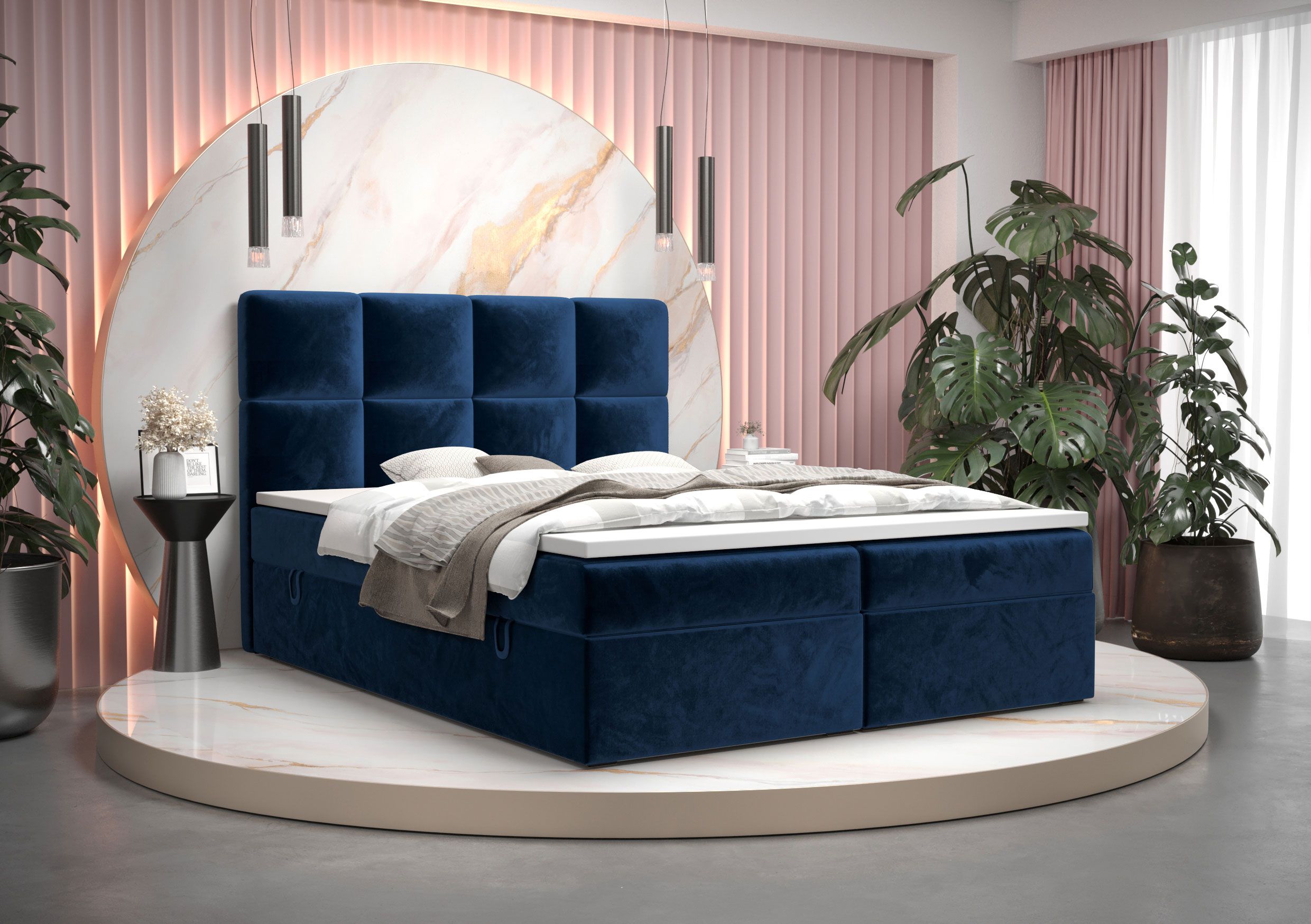 Elegant eenpersoonsbed met opbergruimte Pirin 50, kleur: blauw - ligoppervlak: 140 x 200 cm (b x l), met zachte veloursstof
