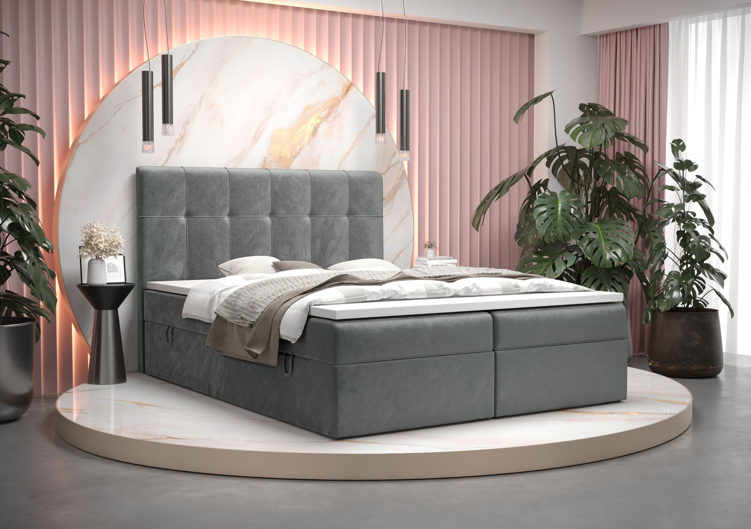 Pirin 78 modern design eenpersoonsbed, kleur: grijs - ligoppervlak: 140 x 200 cm (b x l), met opbergruimte