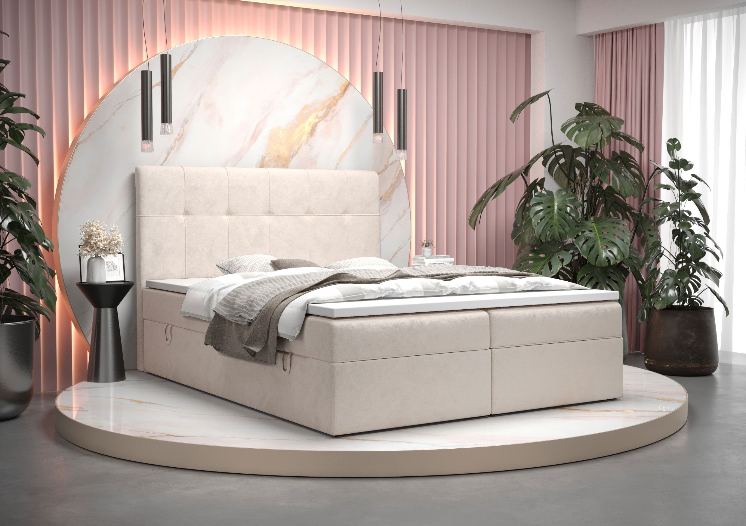 Boxspring bed in elegant Pirin 80 design, kleur: beige - ligoppervlak: 160 x 200 cm (b x l)