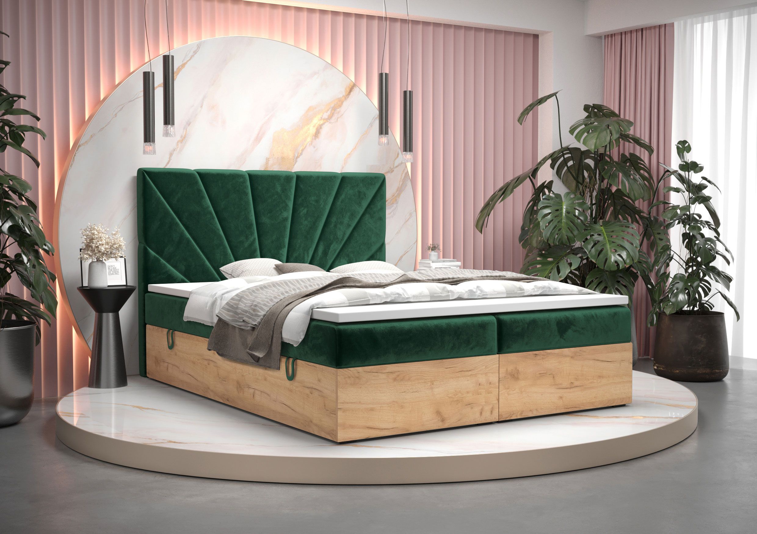 Elegant eenpersoonsbed met modern design Pilio 18, kleur: groen / eiken goudkleurig ambacht - ligoppervlak: 140 x 200 cm (b x l)