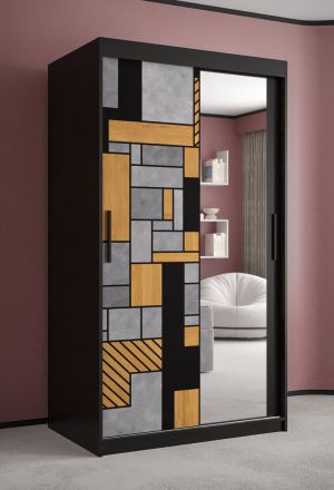 smalle / kolom kledingkast met één deur met spiegel Aletschhorn 13, kleur: mat zwart - afmetingen: 200 x 100 x 62 cm (H x B x D), met vijf vakken