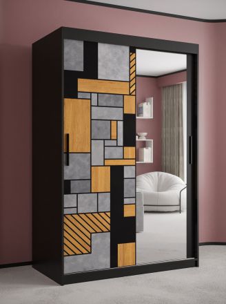 moderne kledingkast met één deur met spiegel Aletschhorn 14, kleur: mat zwart - afmetingen: 200 x 120 x 62 cm (H x B x D), met voldoende opbergruimte