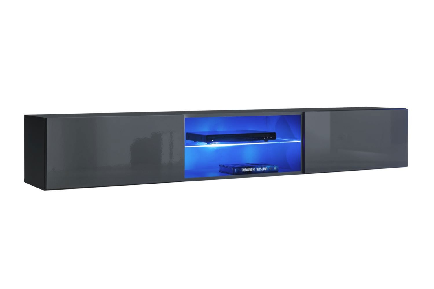 Elegant TV-meubel met push-to-open functie Möllen 19, kleur: grijs - Afmetingen: 30 x 180 x 40 cm (H x B x D)