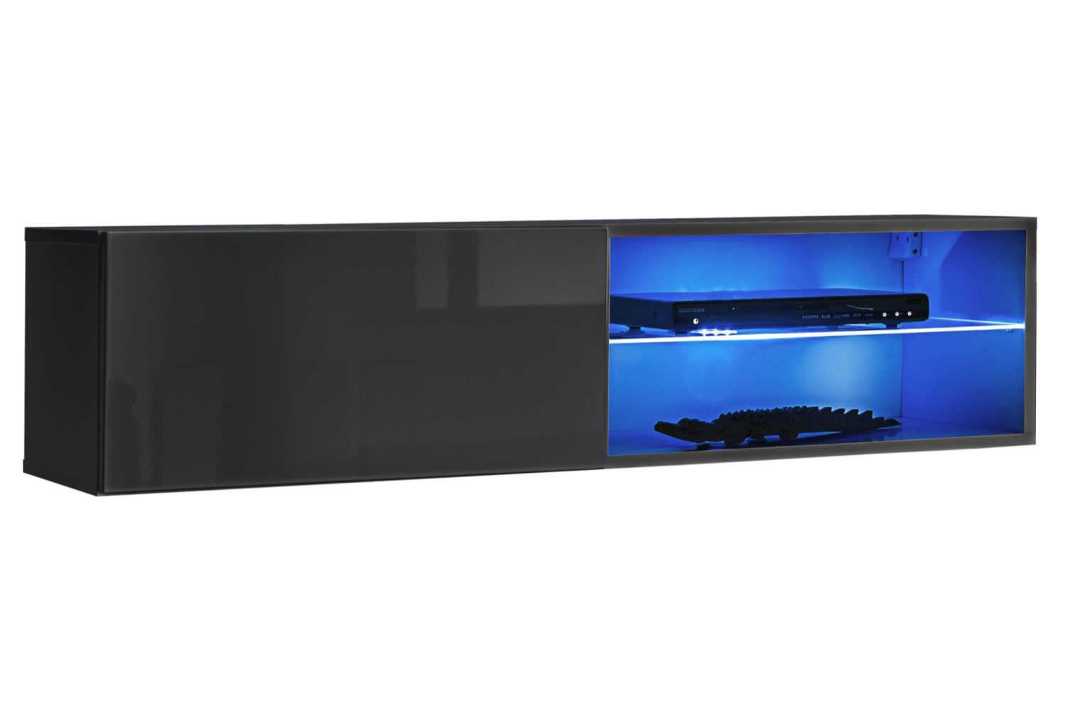 TV-meubel met LED-verlichting Möllen 23, kleur: grijs - Afmetingen: 30 x 120 x 40 cm (H x B x D), met drie vakken
