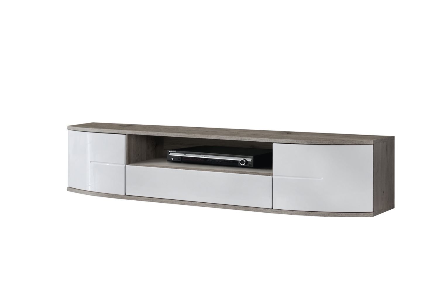 TV-meubel met push-to-open functie Nese 06, kleur: wit hoogglans / eiken San Remo - Afmetingen: 43 x 190 x 48 cm (H x B x D)