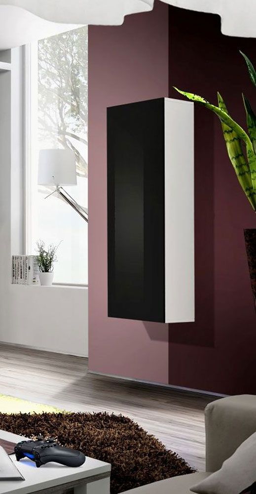 Raudberg 21 woonkamer wandmeubel, kleur: zwart / wit - Afmetingen: 126 x 40 x 29 cm (H x B x D), met drie vakken