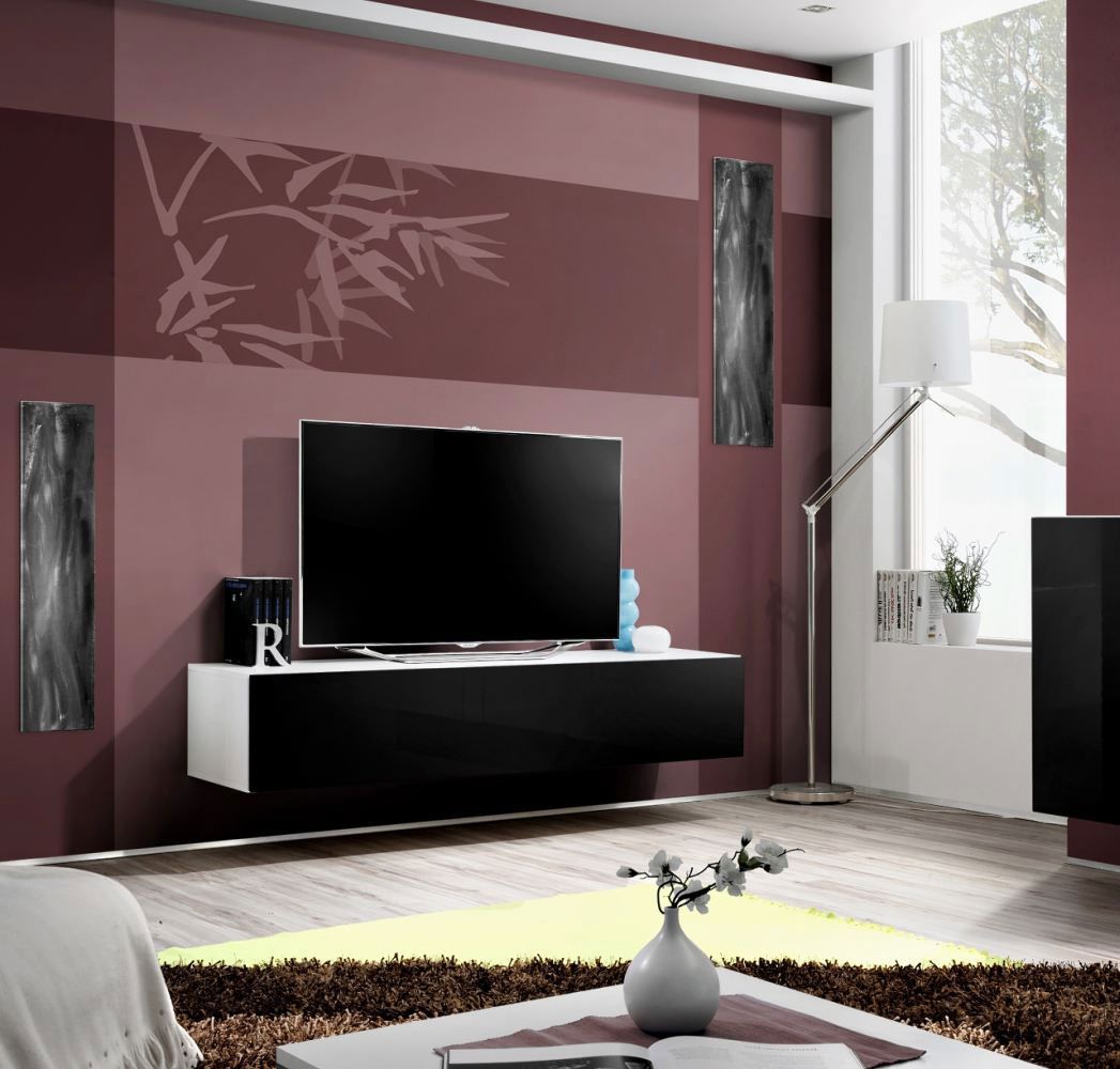 TV-meubel / lowboard TV Raudberg 01, kleur: zwart / wit - Afmetingen: 30 x 160 x 40 cm (H x B x D), met push-to-open functie