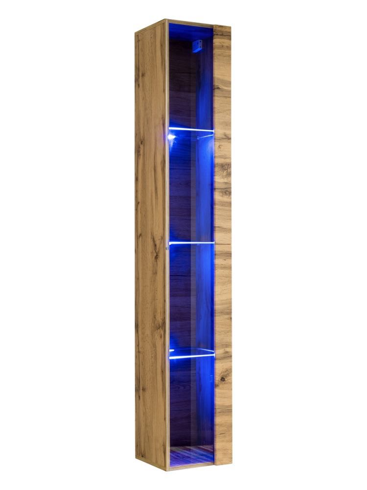 Hangvitrine met vier vakken Fardalen 16, kleur: eiken Wotan - afmetingen: 180 x 30 x 30 cm (H x B x D), met LED-verlichting