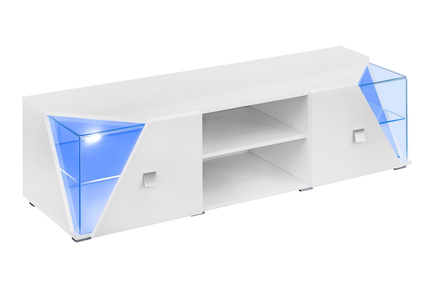Nevedal 04 TV-meubel, kleur: wit hoogglans - Afmetingen: 50 x 150 x 50 cm (H x B x D), met LED-verlichting