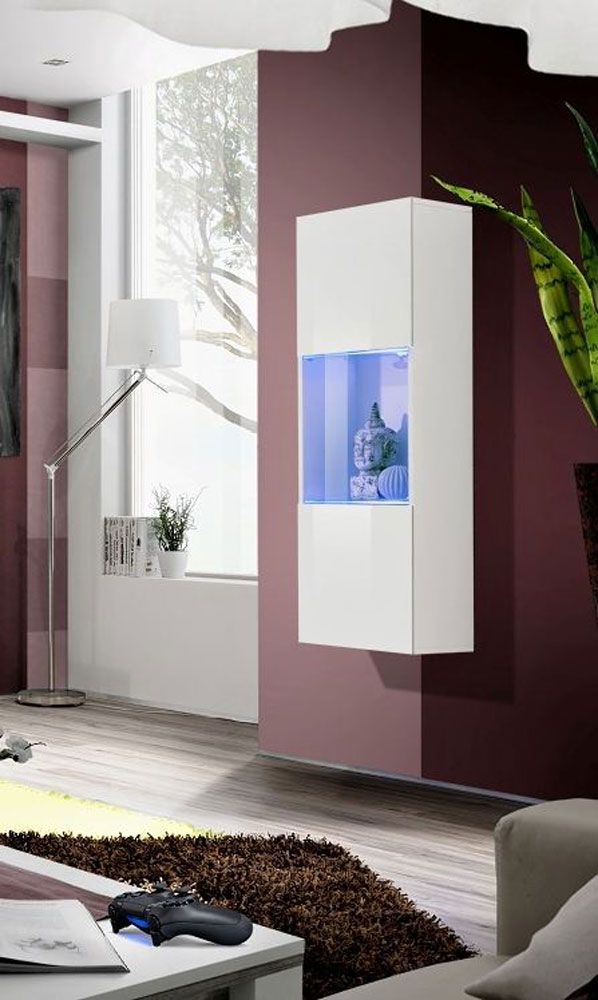 Wandkast met modern design Raudberg 30, kleur: wit - Afmetingen: 126 x 40 x 29 cm (H x B x D), met LED-verlichting