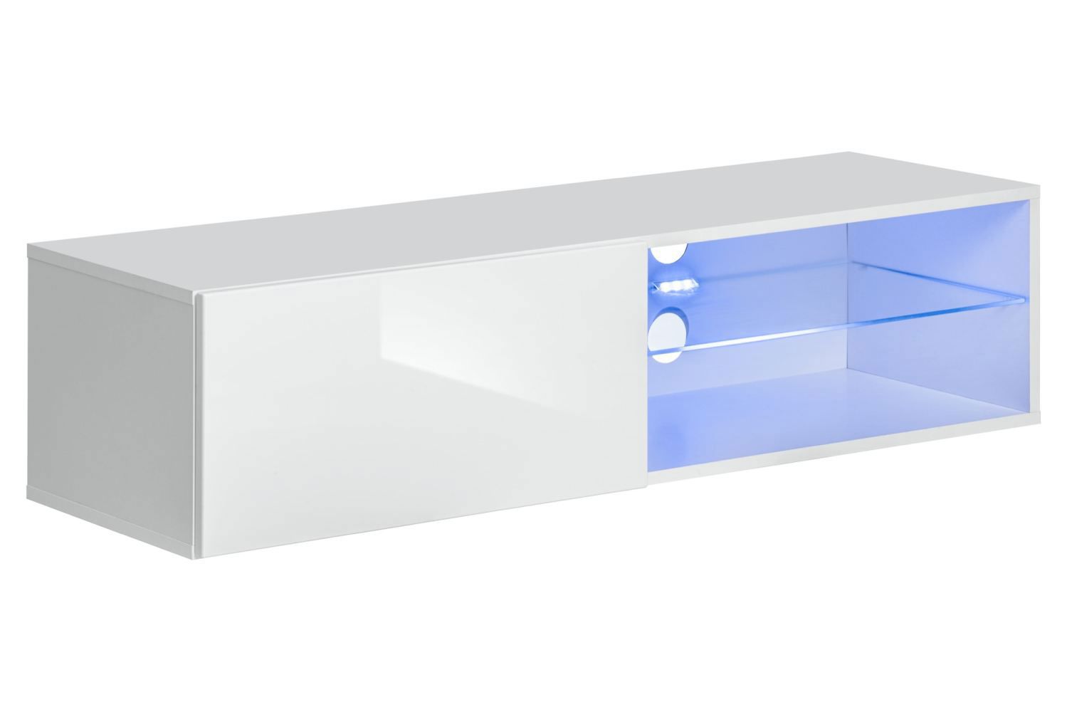 Klein TV-meubel Möllen 21, kleur: wit - Afmetingen: 30 x 120 x 40 cm (H x B x D), met blauwe LED-verlichting