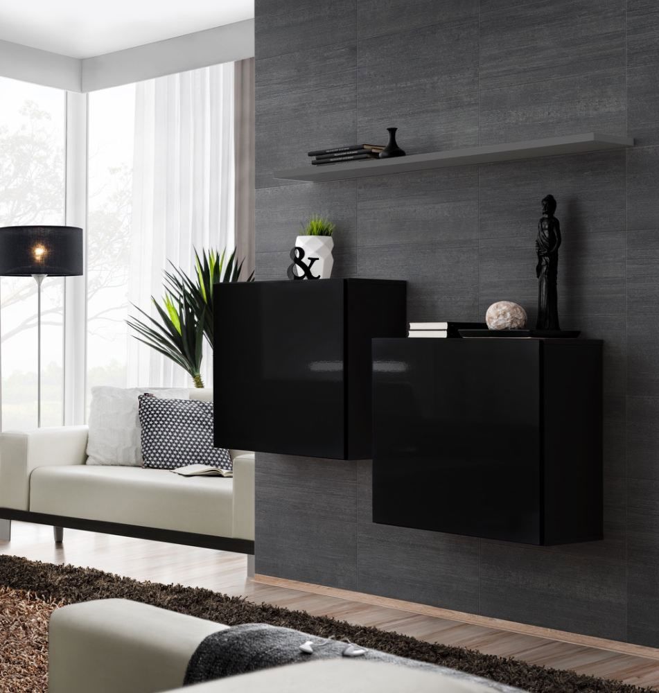 Twee stijlvolle hangelementen Balestrand 330, kleur: zwart/grijs - Afmetingen: 110 x 130 x 30 cm (H x B x D), met wandplank