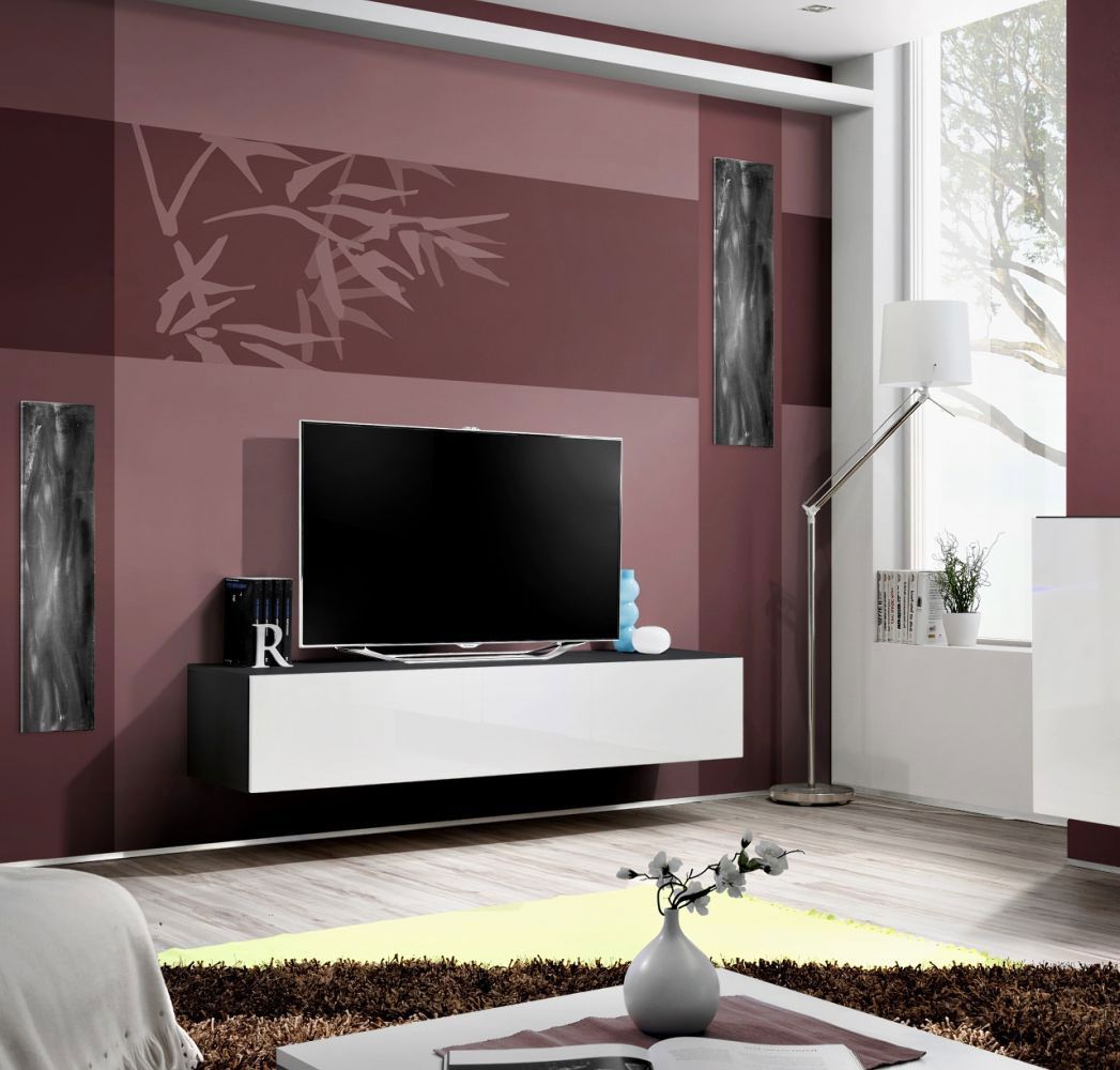 Elegant Raudberg 03 TV-meubel, kleur: wit / zwart - Afmetingen: 30 x 160 x 40 cm (H x B x D), met push-to-open functie