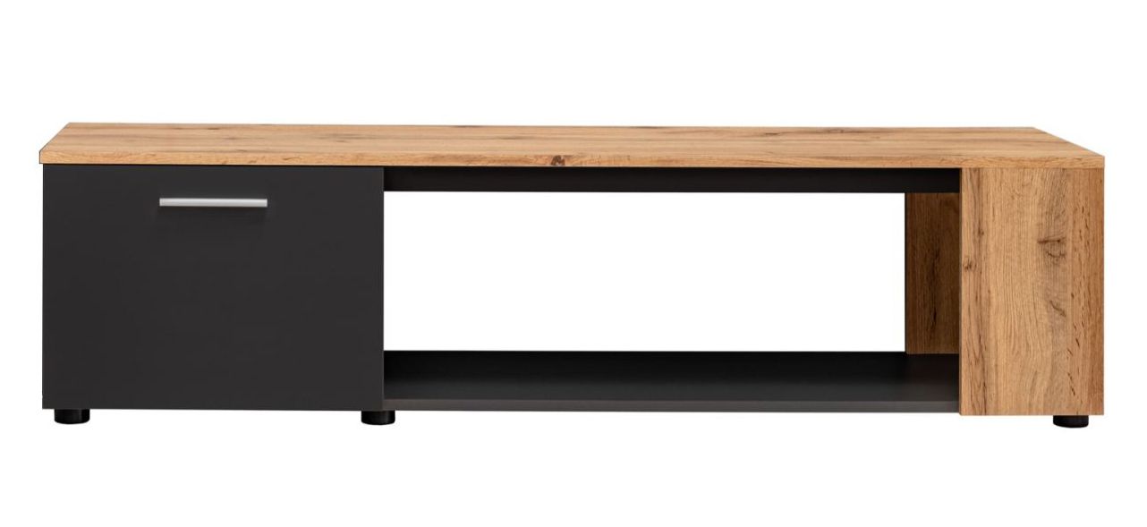 TV-meubel Bjordal 05, kleur: mat zwart / eik Wotan - Afmetingen: 39 x 150 x 40 cm (H x B x D), met twee vakken