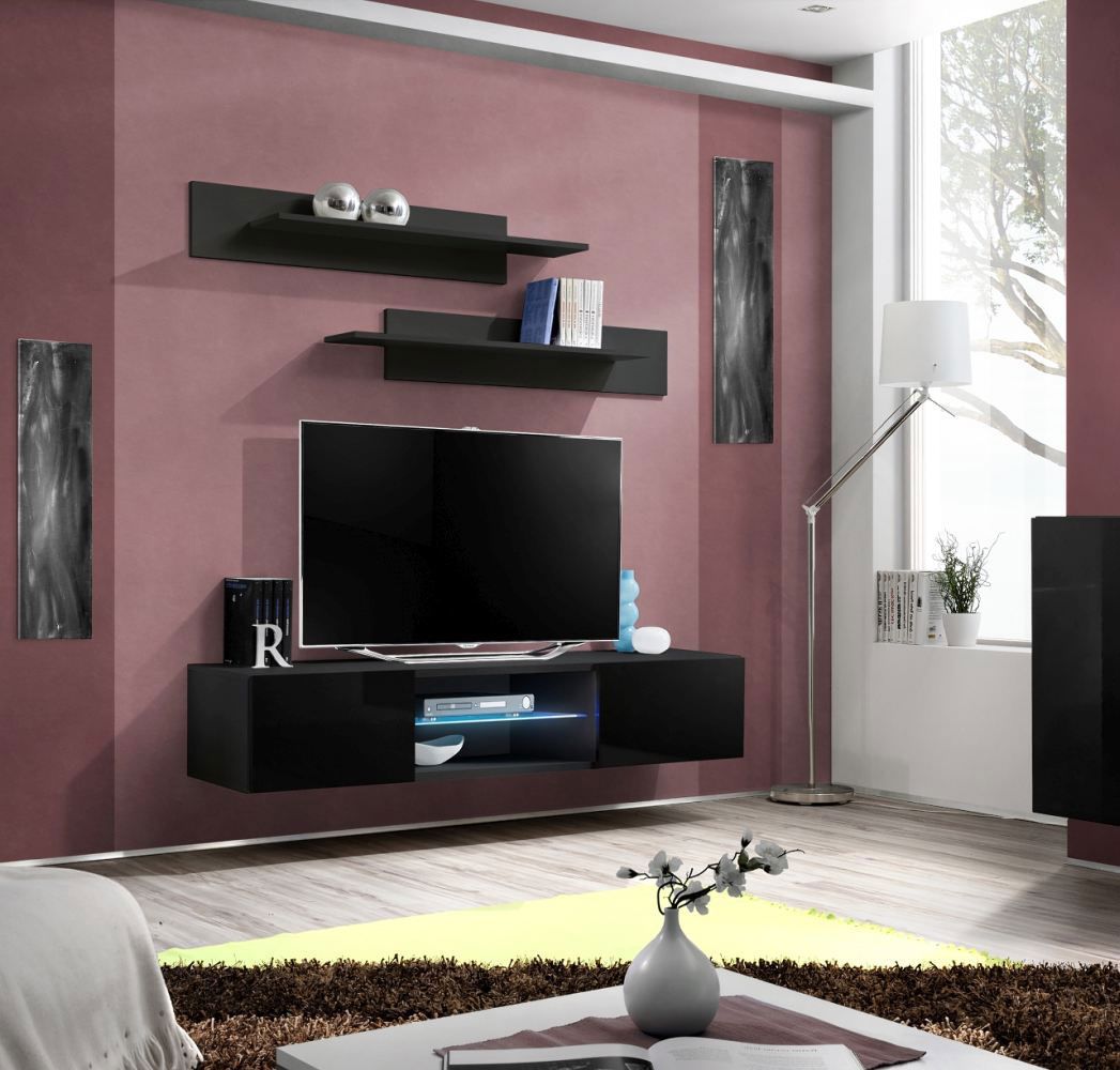 TV-meubel Dark Raudberg 08, kleur: zwart - Afmetingen: 30 x 160 x 40 cm (H x B x D), met vier vakken