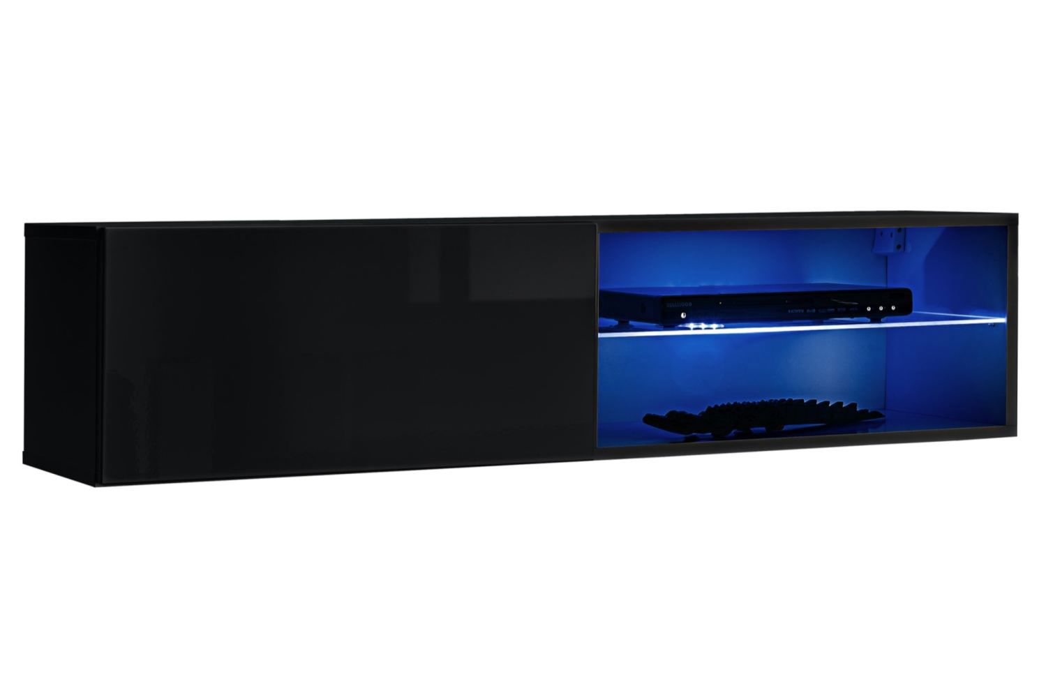 Zwarte TV-onderkast met blauwe LED-verlichting Möllen 22, kleur: zwart - Afmetingen: 30 x 120 x 40 cm (H x B x D), met push-to-open functie