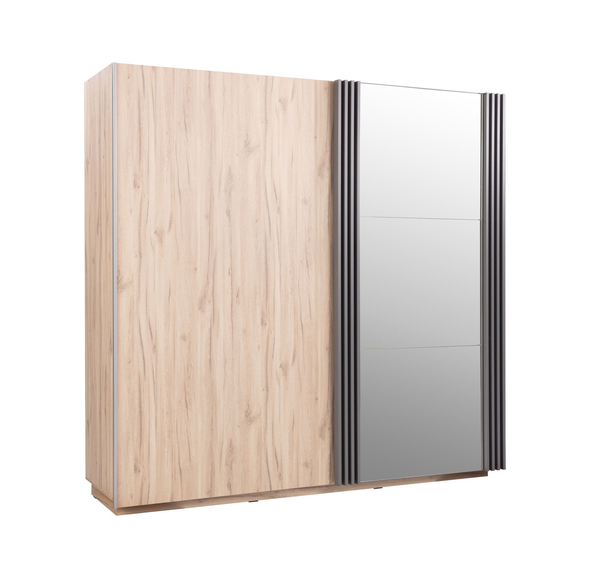 Moderne kledingkast met grote spiegeldeur Niel 15, kleur: eiken / antraciet - Afmetingen: 210 x 215 x 61 cm (H x B x D)