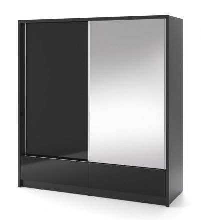 Spiegelkast met twee laden en zes vakken Anfield 11, kleur: Hoogglans zwart - afmetingen: 214 x 204 x 62 cm (H x B x D)