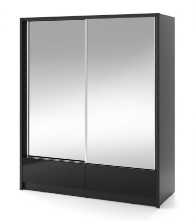 Kledingkast met twee spiegeldeuren Anfield 16, kleur: hoogglans zwart - afmetingen: 214 x 184 x 62 cm (H x B x D), met twee laden en zes vakken