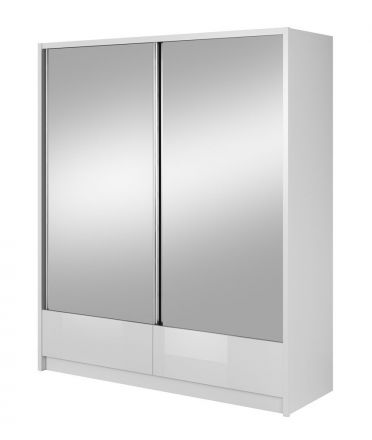 moderne kledingkast met twee spiegeldeuren en zes vakken Anfield 07, kleur: hoogglans wit - afmetingen: 214 x 184 x 62 cm (H x B x D)