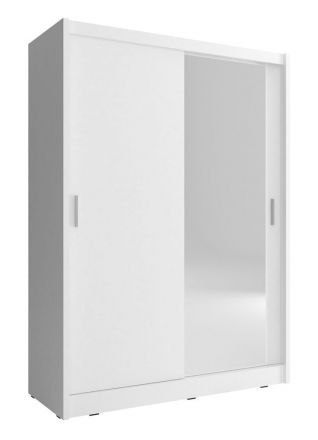 Eenvoudige schuifdeurkast met spiegel Warbreck 05, kleur: wit - afmetingen: 200 x 130 x 62 cm (H x B x D), met vijf vakken