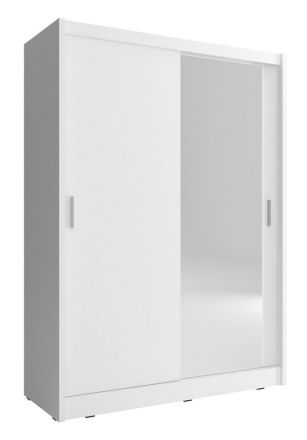 Eenvoudige kledingkast met één deur met spiegel Warbreck 11, kleur: wit - afmetingen: 200 x 150 x 62 cm (H x B x D), met vijf vakken