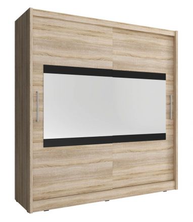 moderne kledingkast met spiegelstrip Warbreck 51, kleur: sonoma eiken - afmetingen: 214 x 200 x 62 cm (H x B x D), met voldoende opbergruimte.