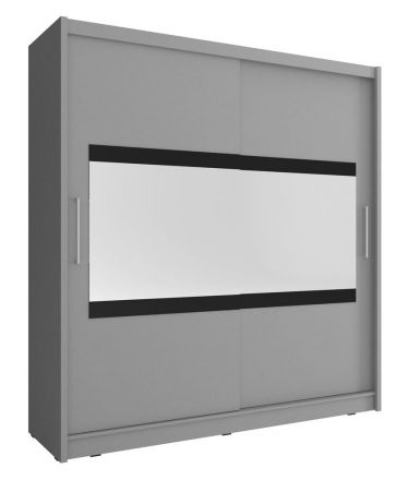 Eenvoudige schuifdeurkast met spiegelstroken Warbreck 52, kleur: grijs - afmetingen: 214 x 200 x 62 cm (H x B x D), met 10 vakken